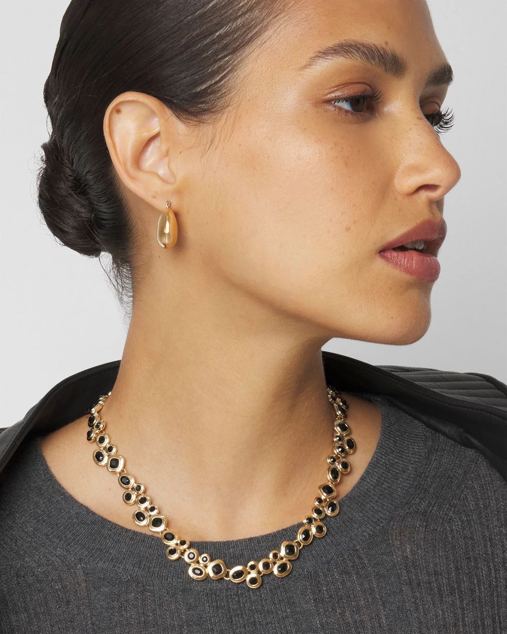 Gold Black Glass Statement Necklace
